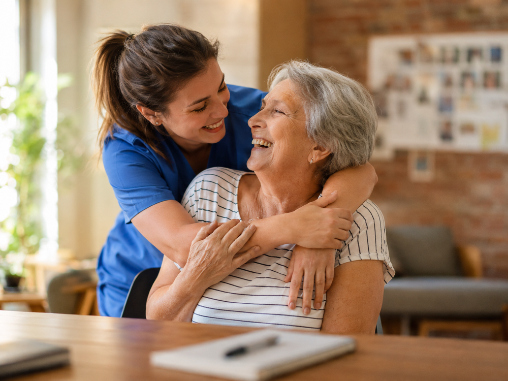 taking care of an elderly woman