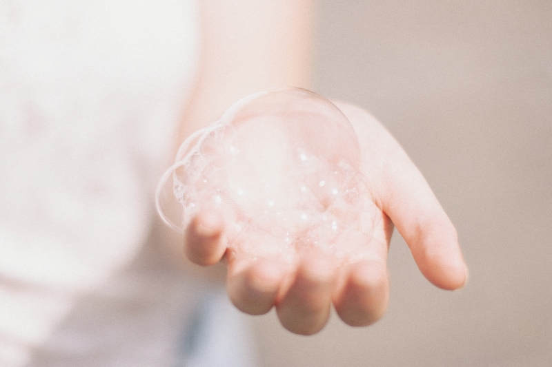 soap bubbles on a hand