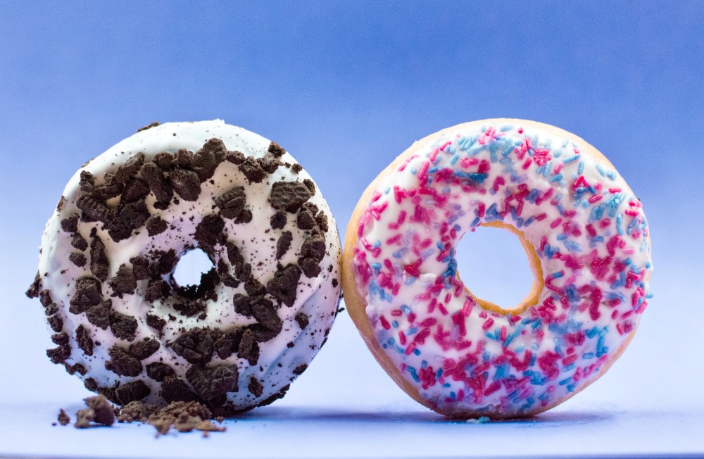 two sprinkled doughnuts