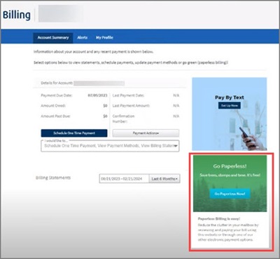 Access paperless billing under the billing tab
