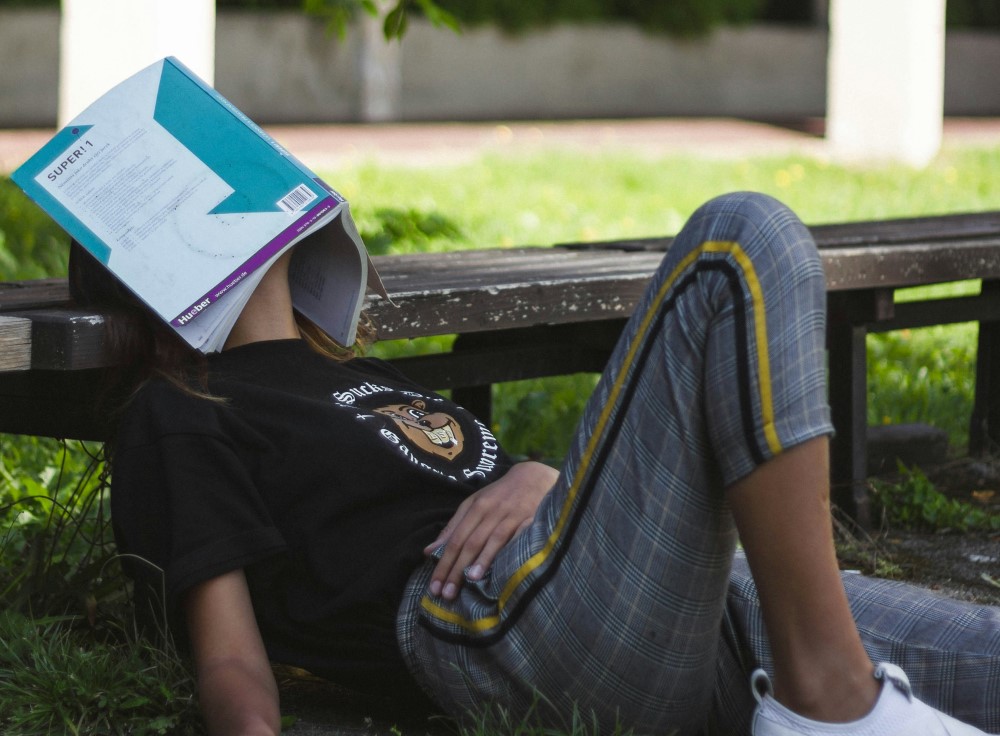 day sleeping with a book over the face